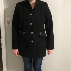 Black Medium wool pea coat with removable hood